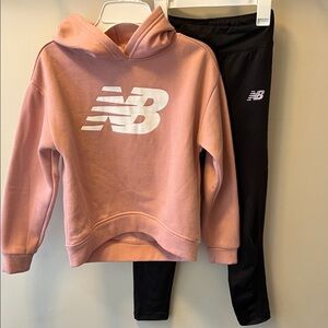 New Balance Pink Hoodie and Black Leggings Kids Set